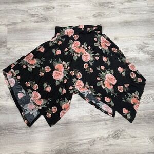 Rue21 Black Floral Rose‎ Print Handkerchief Hem Midi Skirt - Size M